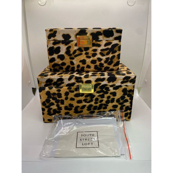 Elegant Cheetah Print 2-Set Velvet Jewelry Box SOUTH STREET LOFT - Picture 1 of 5